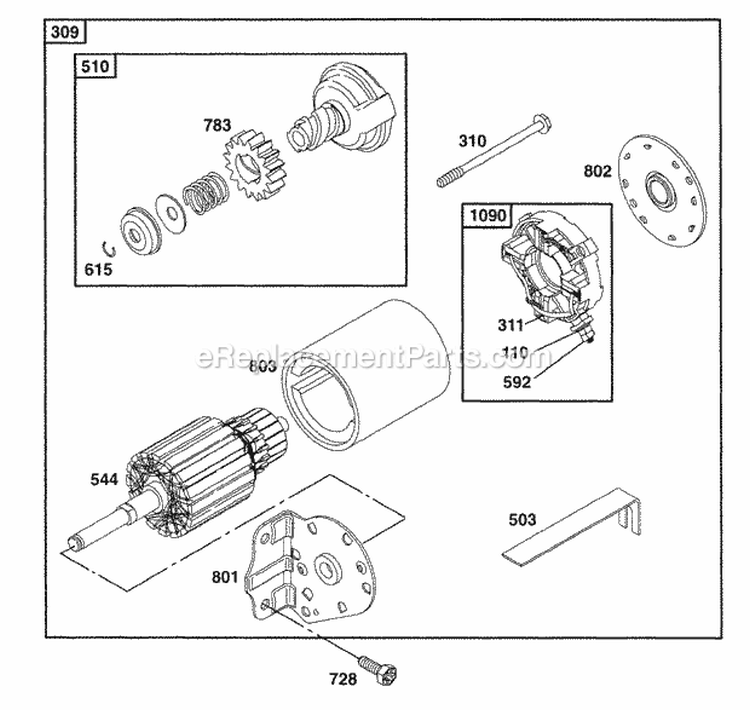 Electric Starter Diagram and Parts List for 176452-0049-01  Briggs and Stratton Engine